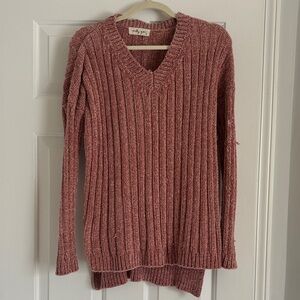 Cozy V-Neck Ribbed Sweater in Rose